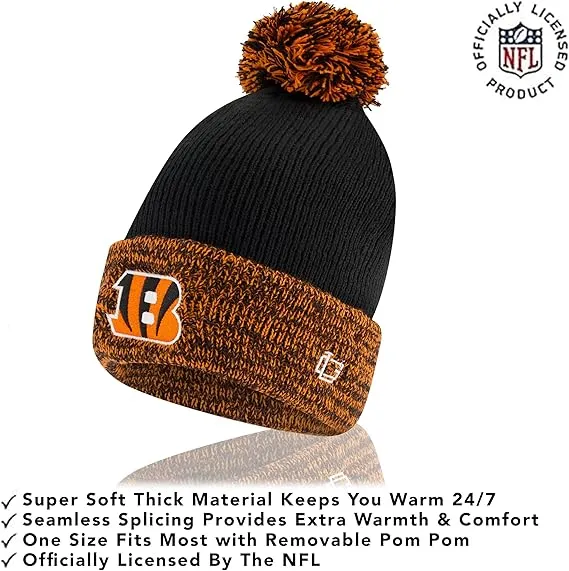 NFL Official Youth Super Soft Two Tone Winter Beanie Knit Hat with Extra Warm Touch Screen Gloves|Cincinnati Bengals