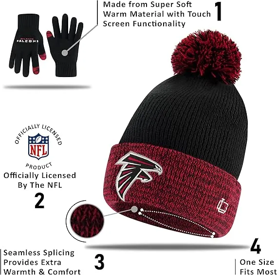 NFL Official Youth Super Soft Two Tone Winter Beanie Knit Hat with Extra Warm Touch Screen Gloves|Las Vegas Raiders