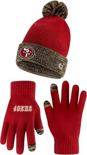 NFL Official Youth Super Soft Two Tone Winter Beanie Knit Hat with Extra Warm Touch Screen Gloves|San Francisco 49ers