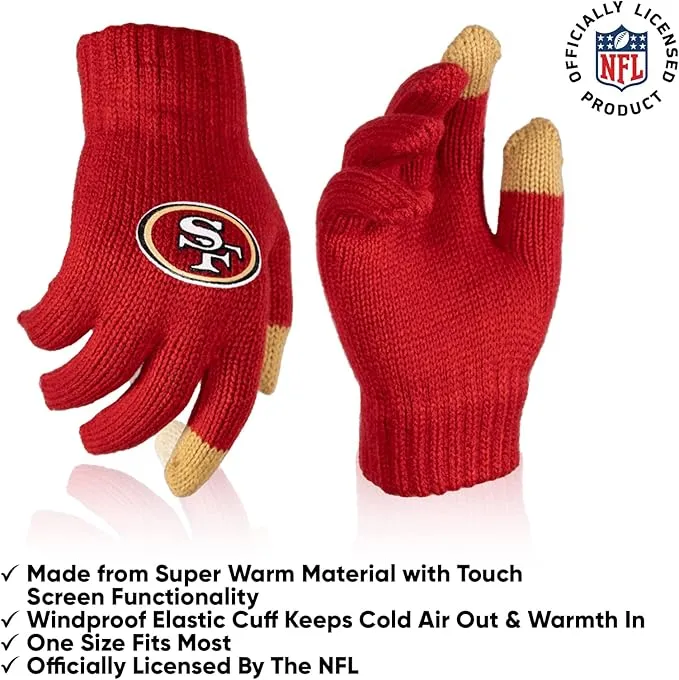 NFL Official Youth Super Soft Winter Beanie Knit Hat With Extra Warm Touch Screen Gloves| San Francisco 49ers