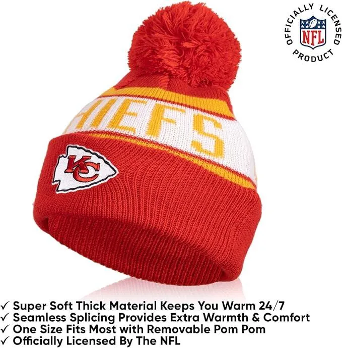 NFL Official Youth Super Soft Winter Beanie Knit Hat With Extra Warm Touch Screen Gloves|Kansas City Chiefs