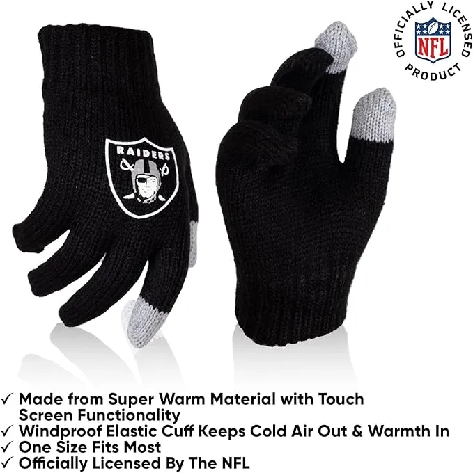 NFL Official Youth Super Soft Winter Beanie Knit Hat With Extra Warm Touch Screen Gloves|Las Vegas Raiders