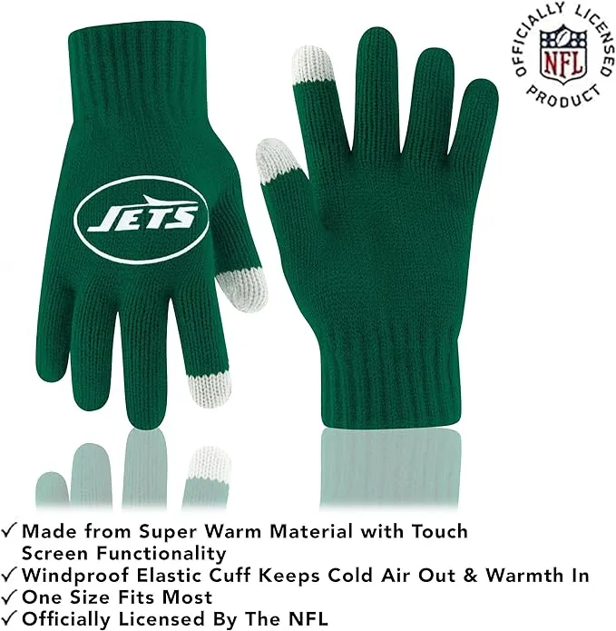 NFL Official Youth Super Soft Winter Beanie Knit Hat With Extra Warm Touch Screen Gloves|New York Jets