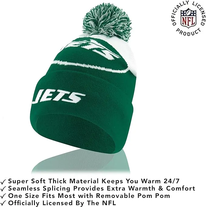 NFL Official Youth Super Soft Winter Beanie Knit Hat With Extra Warm Touch Screen Gloves|New York Jets