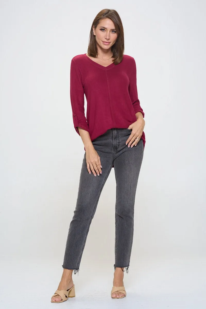 Nora soft V-neck Tunic Long Sleeve T-shirt