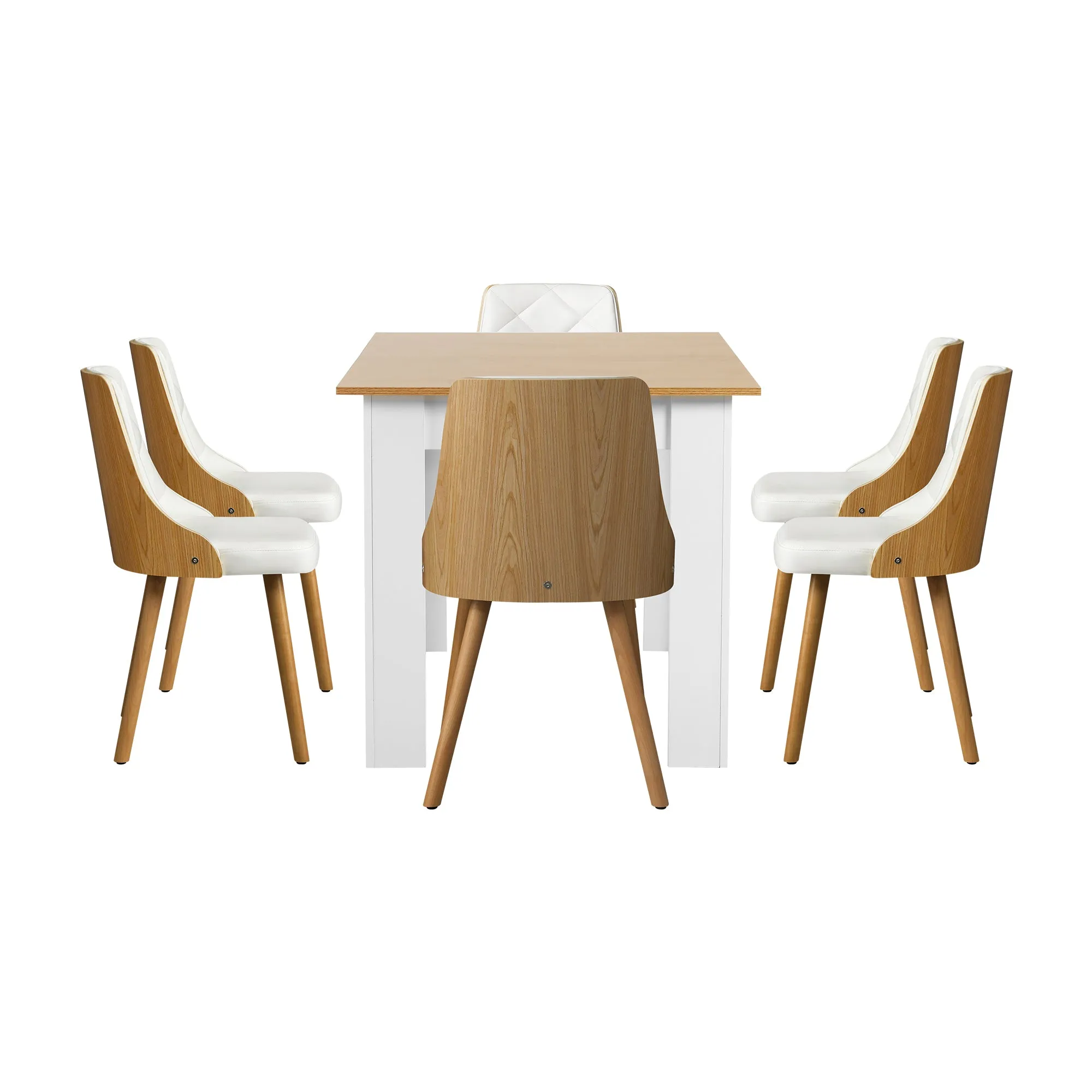 Oikiture 160cm Extendable Dining Table with 6PCS Dining Chairs PU Leather White