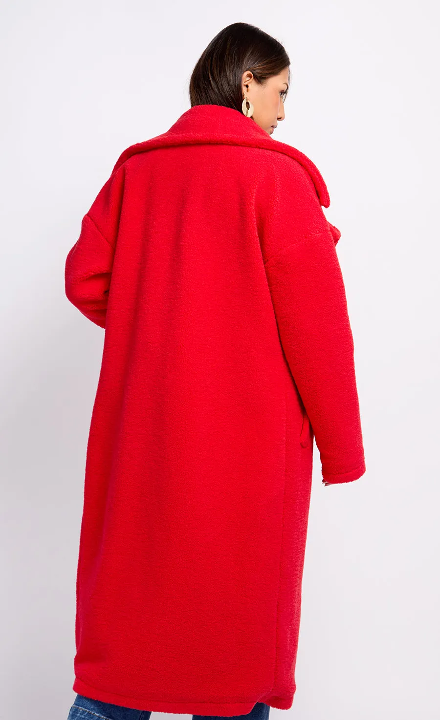 Oversized Red Teddy Coat by Vogue Williams