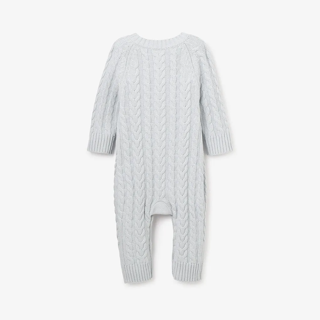 Pale Blue Horseshoe Cable Knit Baby Jumpsuit