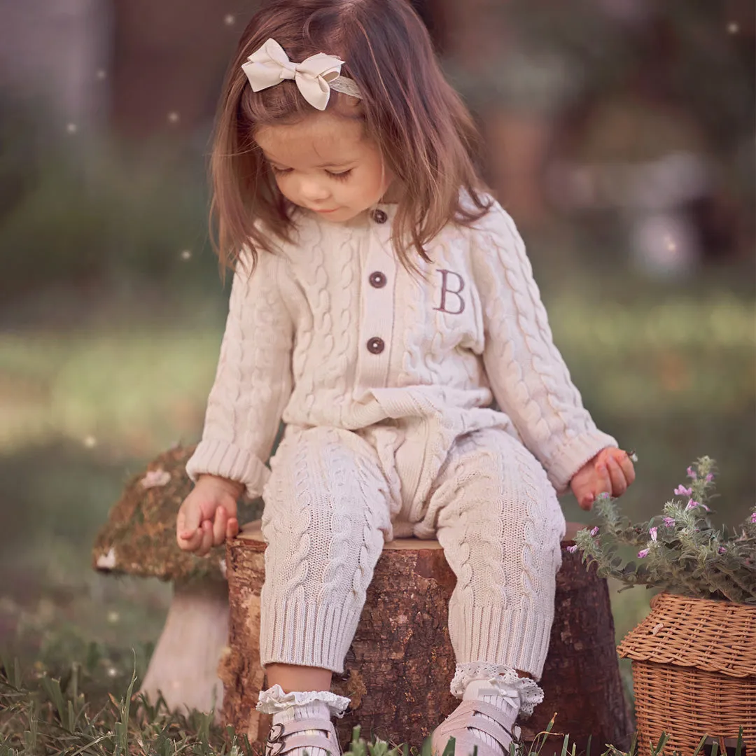 Pale Blue Horseshoe Cable Knit Baby Jumpsuit