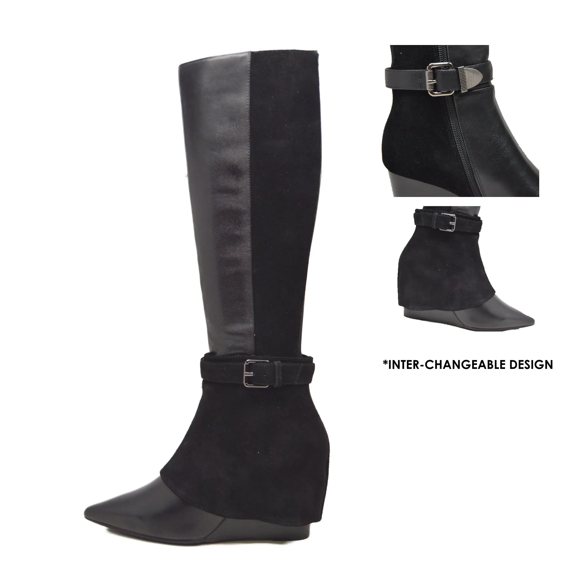 Paris Leather Lamb Suede 3-in-1 Wedge Dress Boot: Effortlessly Stylish and Versatile