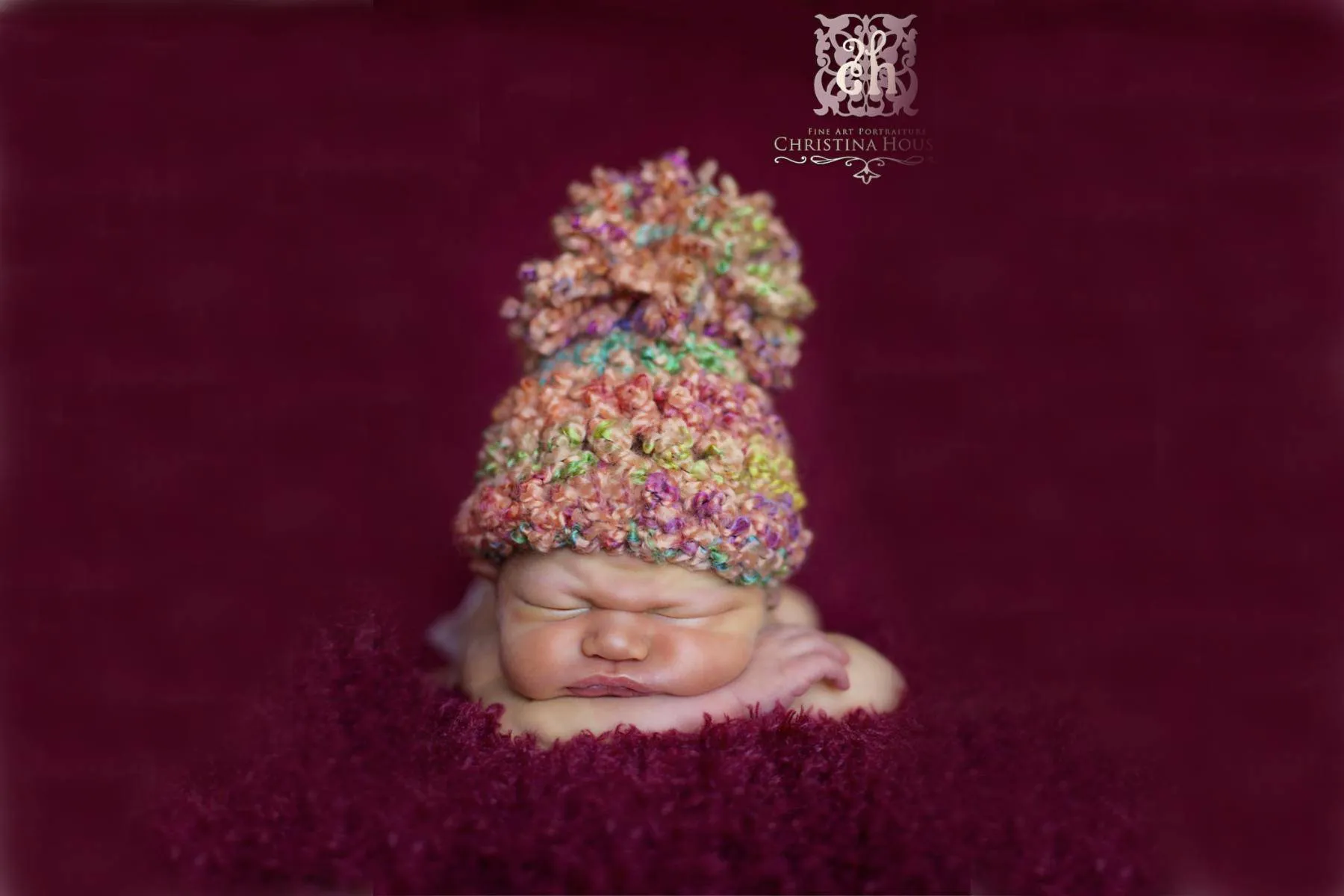 Peach Rainbow Newborn Pom Hat