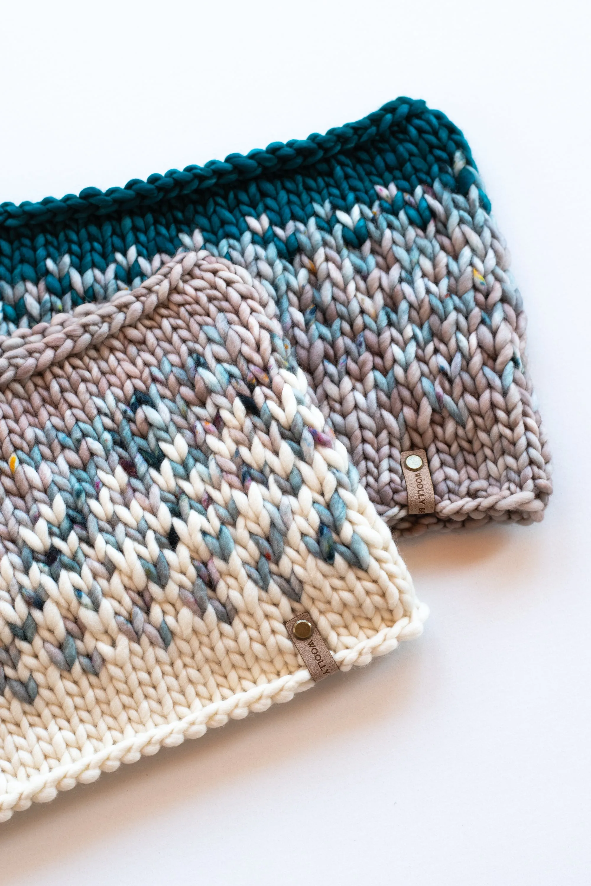 Pearl Gray, Blue, and Teal Merino Wool Fair Isle Hand Knit Cowl