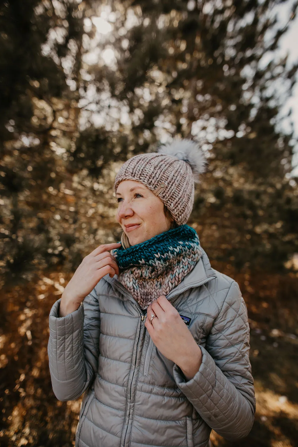 Pearl Gray, Blue, and Teal Merino Wool Fair Isle Hand Knit Cowl