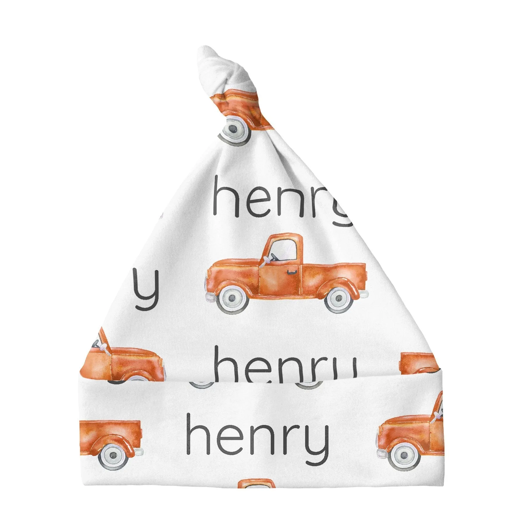 Personalized Knotted Baby Hat - Truck Orange | Sugar   Maple