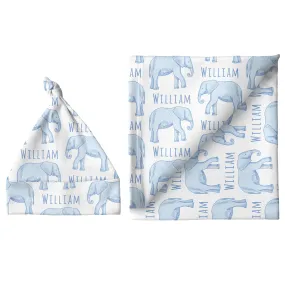 Personalized Large Blanket & Hat Set - Elephant Blue | Sugar   Maple