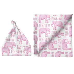 Personalized Large Blanket & Hat Set - Elephant Pink | Sugar   Maple