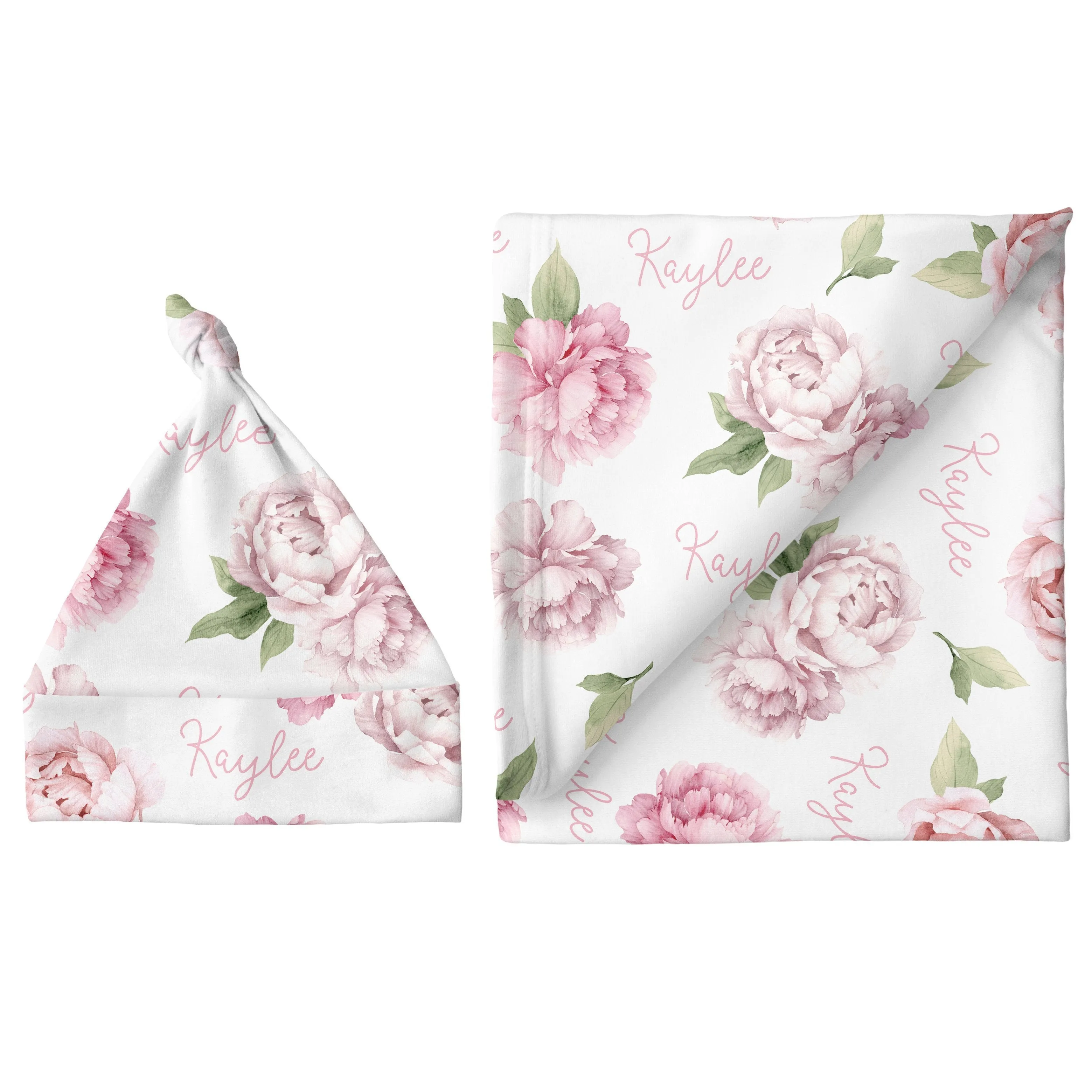 Personalized Large Blanket & Hat Set - Pink Peonies | Sugar   Maple