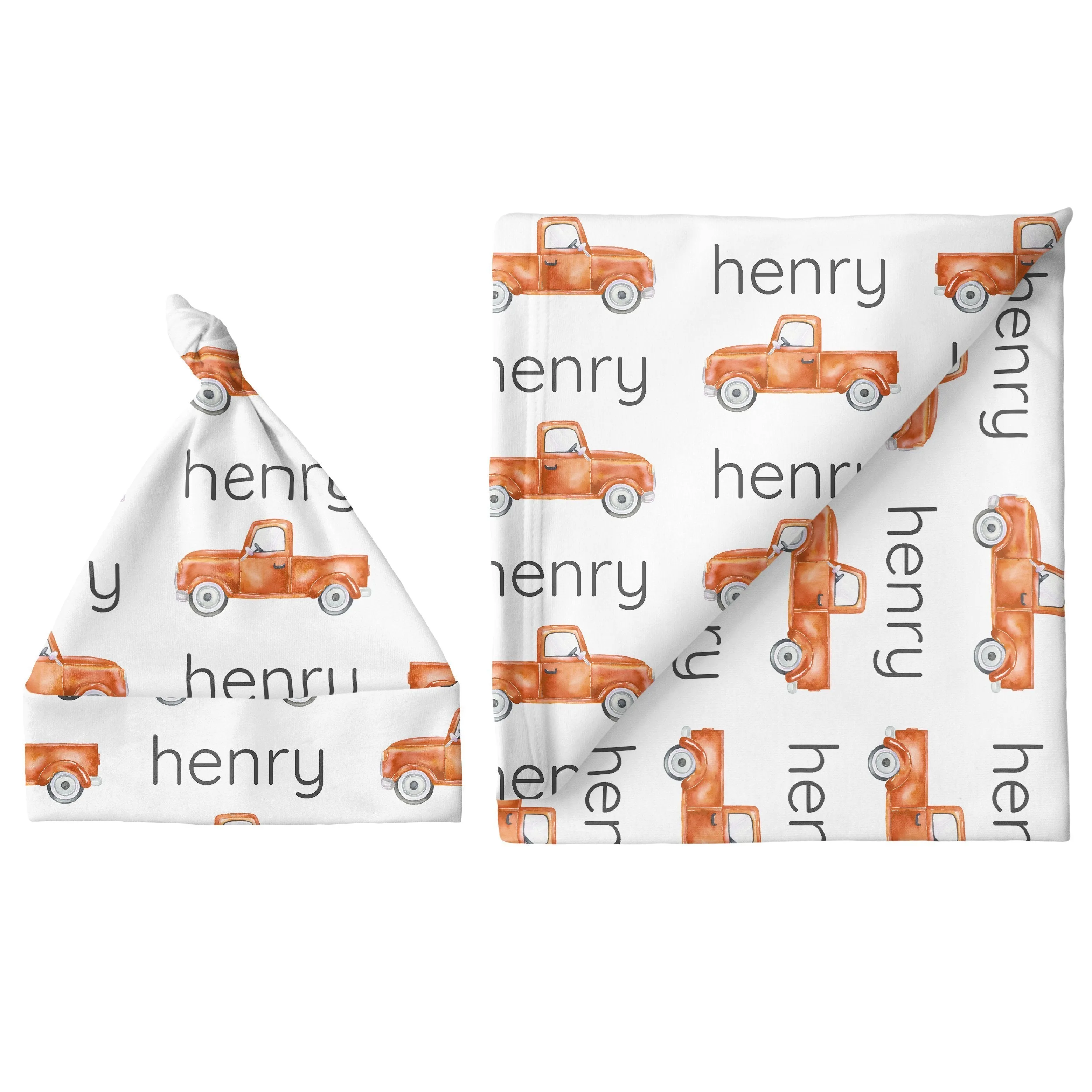 Personalized Large Blanket & Hat Set - Truck Orange | Sugar   Maple