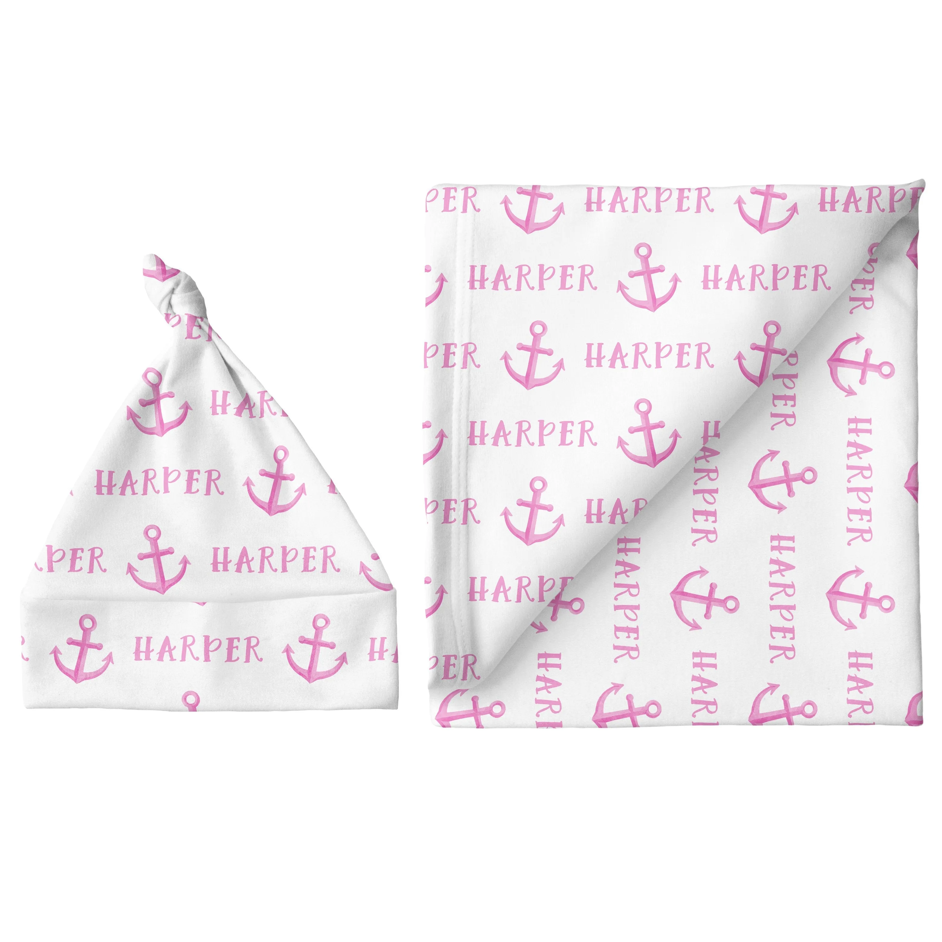 Personalized Small Blanket & Hat Set - Anchor Pink | Sugar   Maple