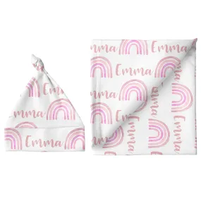 Personalized Small Blanket & Hat Set - Rainbow Pink | Sugar   Maple