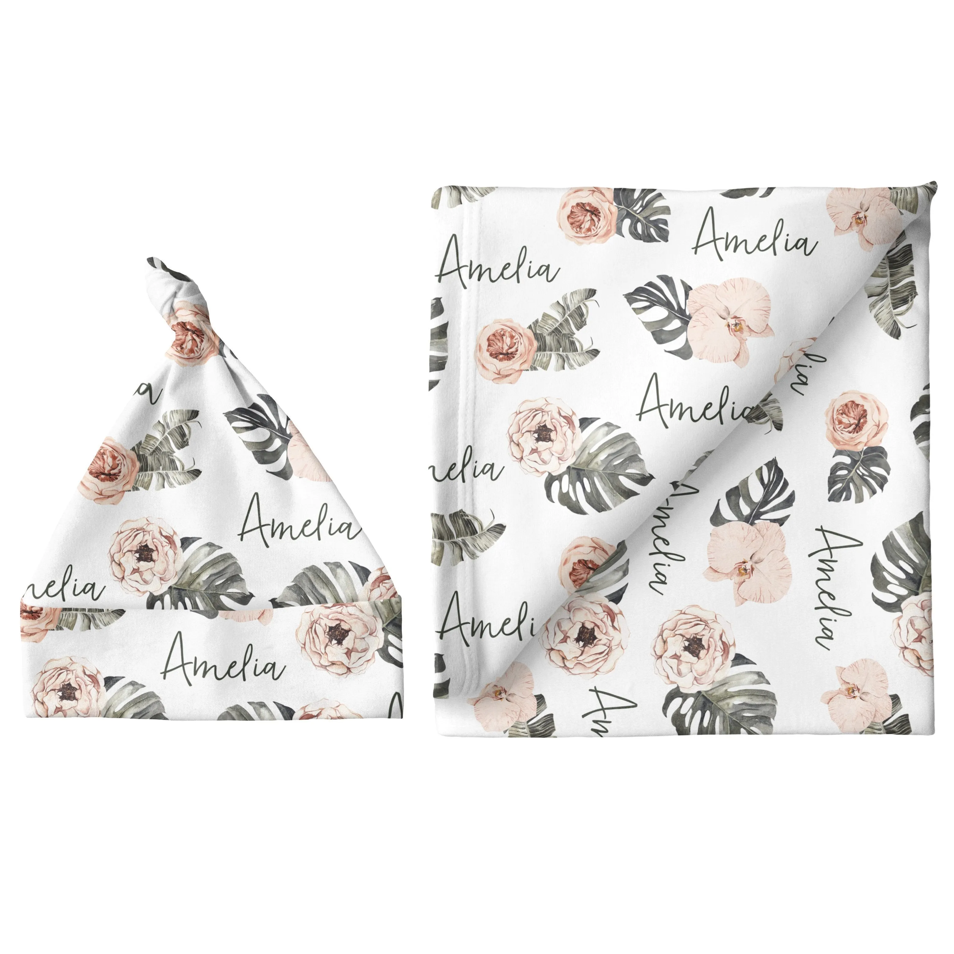 Personalized Small Blanket & Hat Set - Tropical Floral | Sugar   Maple