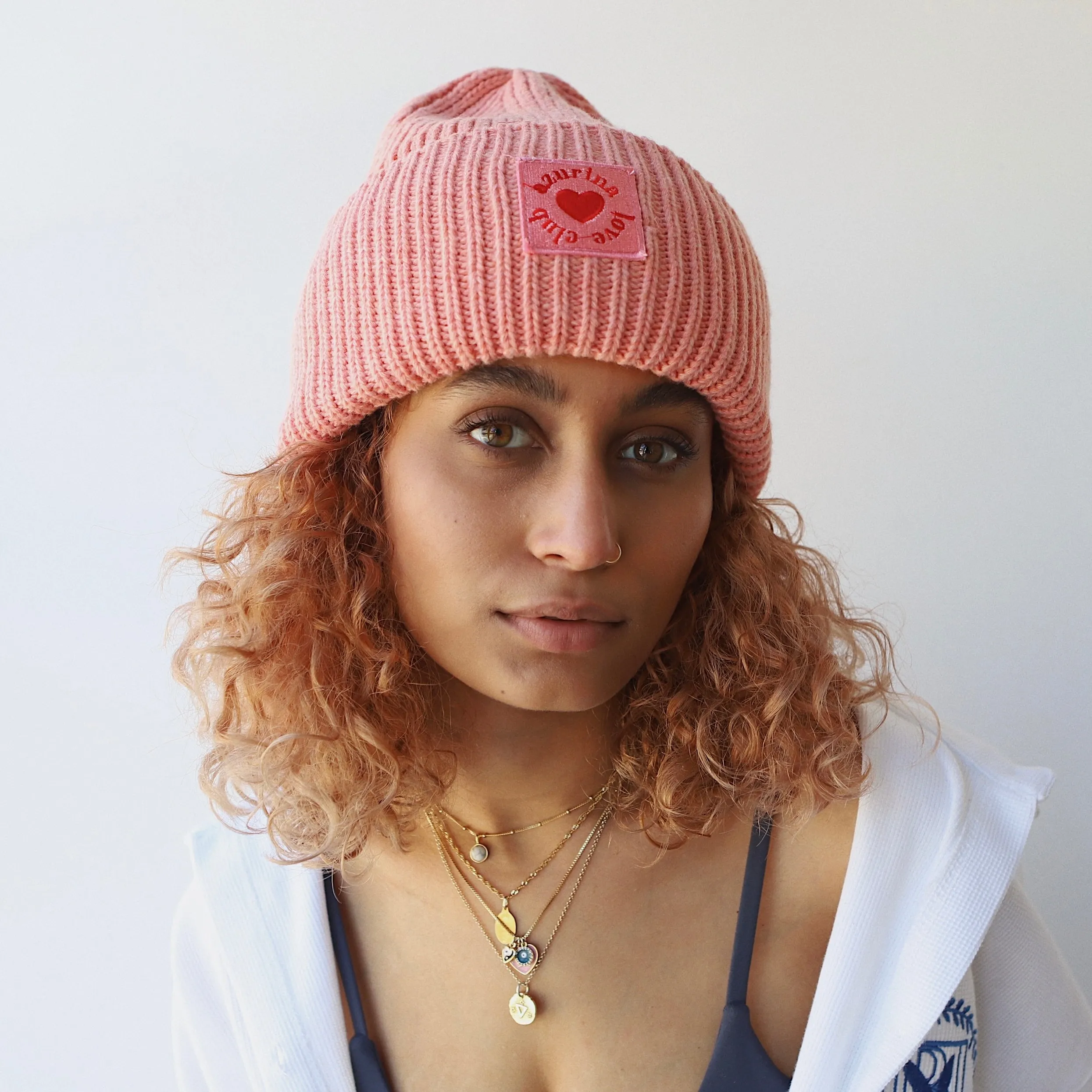 Pink Ribbed Knit Beanie