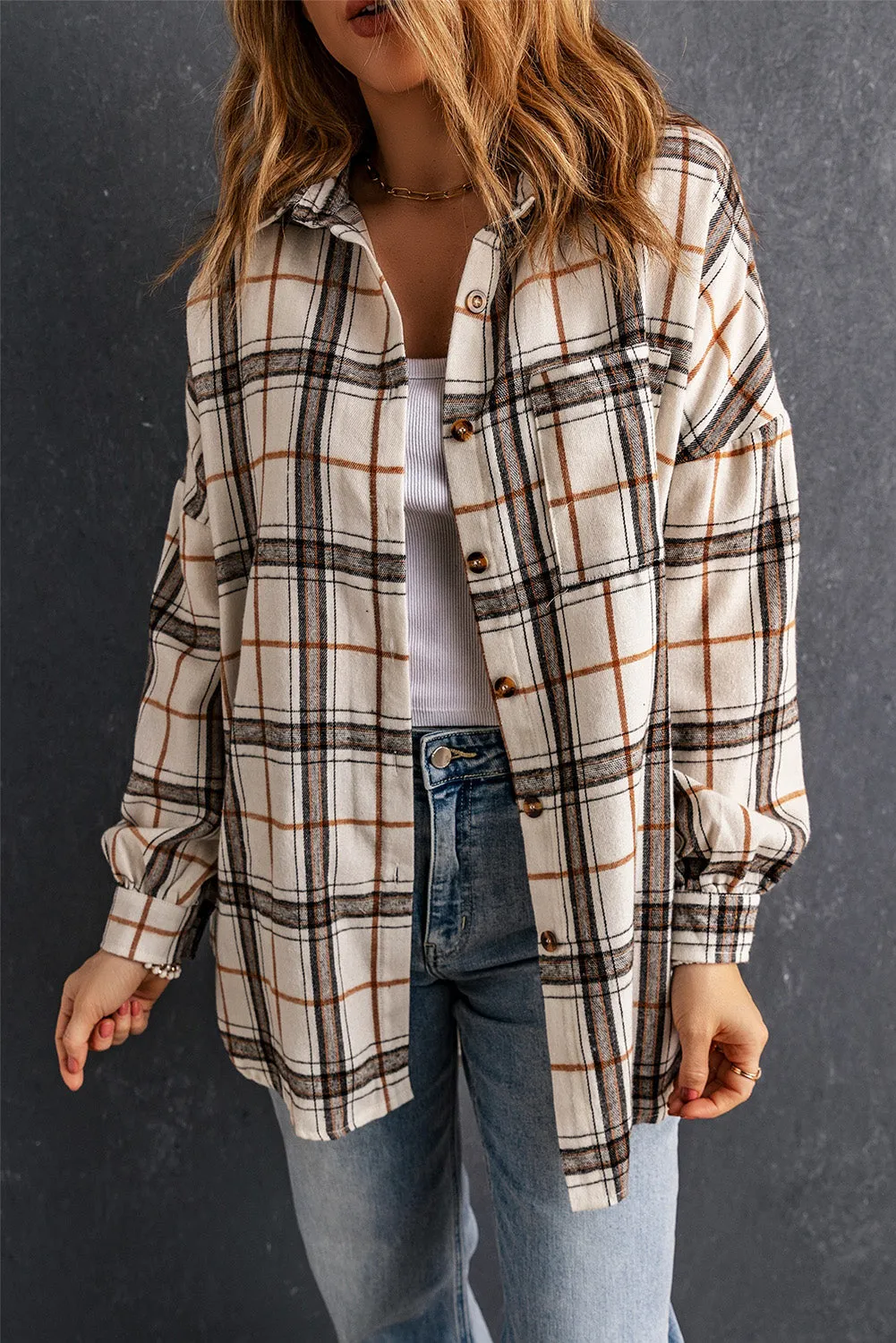 Plaid Buttoned High-Low Shacket