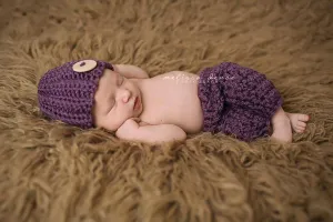 Plum Purple Newborn Pants and Hat Set