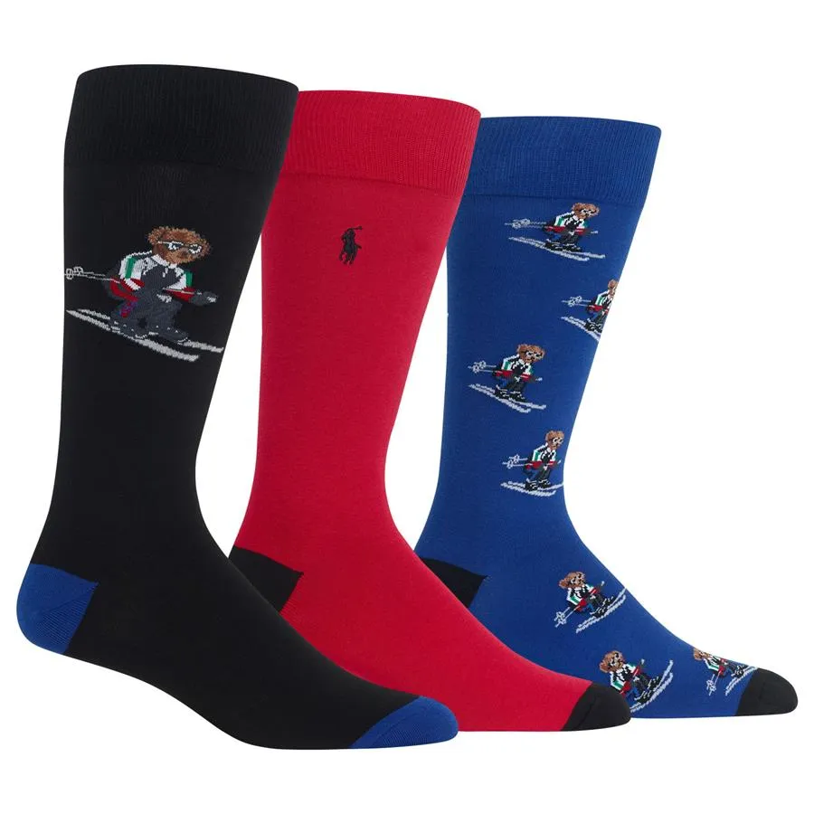 Polo Ralph Lauren Men's 3-Pair Big Ski Bear Gift Box Crew Socks