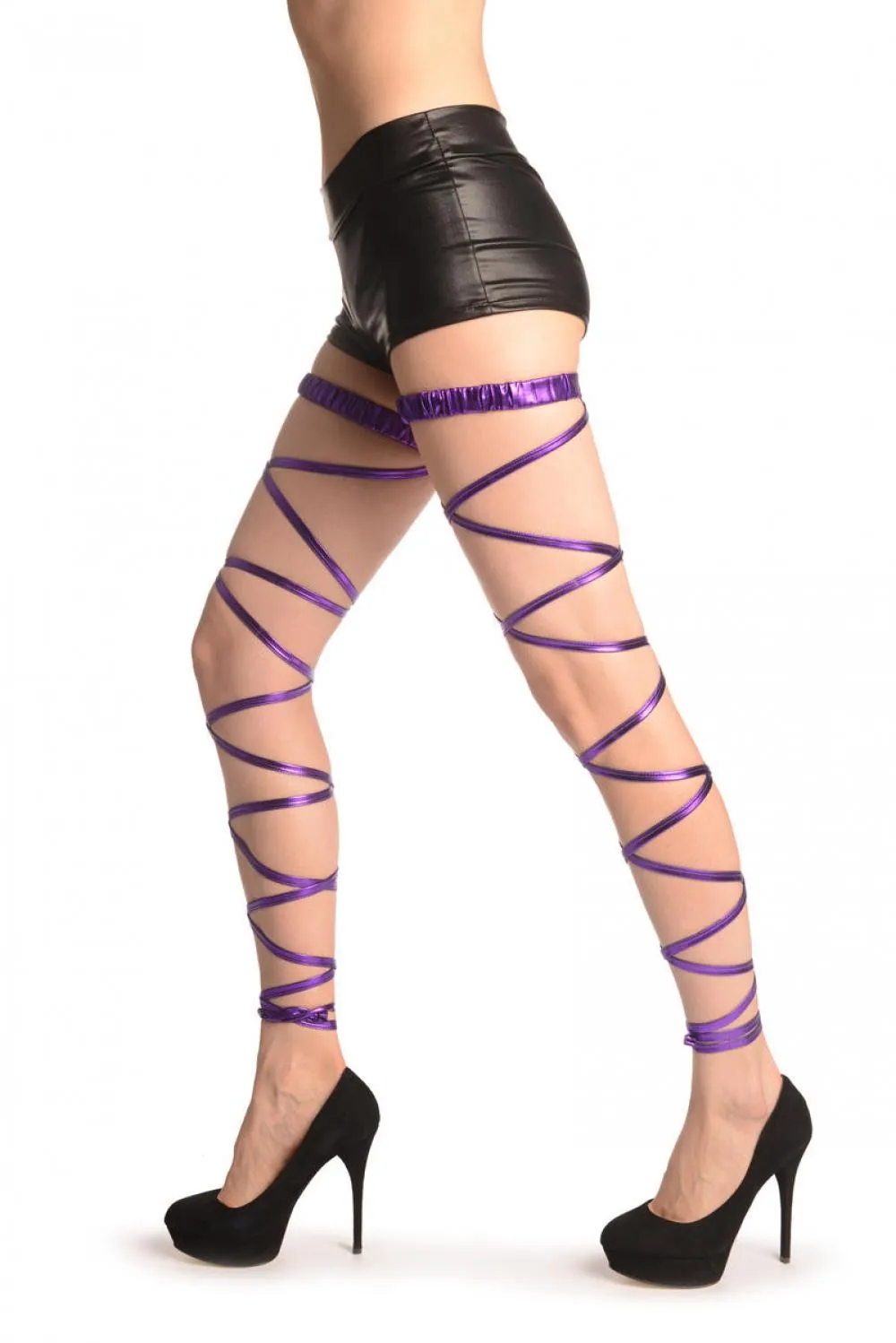 Purple Metallic Leg Wrap With Elasticated Top