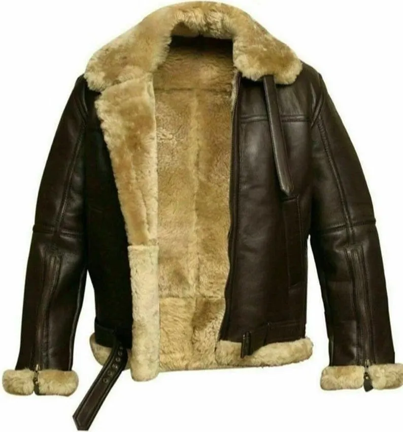 RAF Aviator Pilot Style B3 Bomber Mens Leather Jacket with Faux Fur