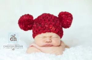 Red Puffle Newborn Pom Hat