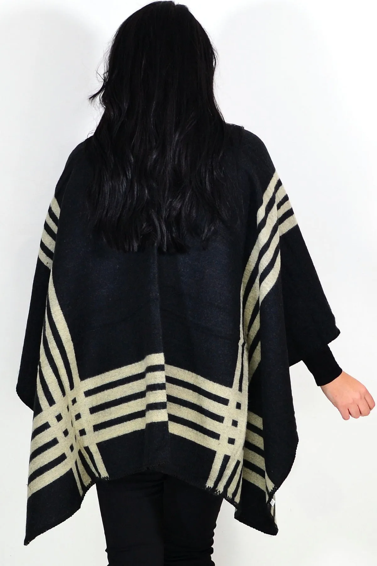 Reversible Beige Black Wool Blend Wrap