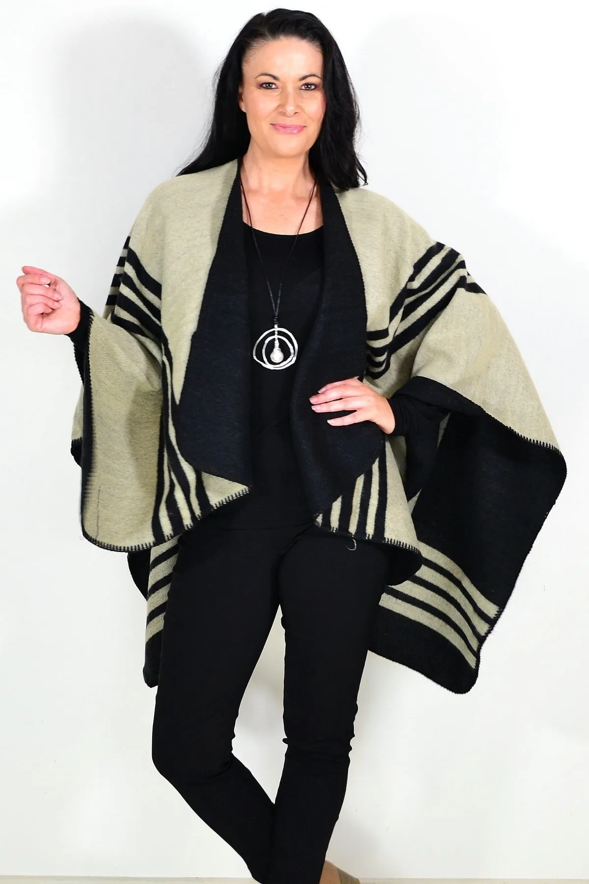 Reversible Beige Black Wool Blend Wrap