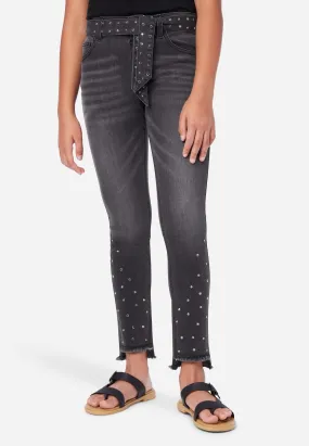 Rhinestone Belted Jean Leggings