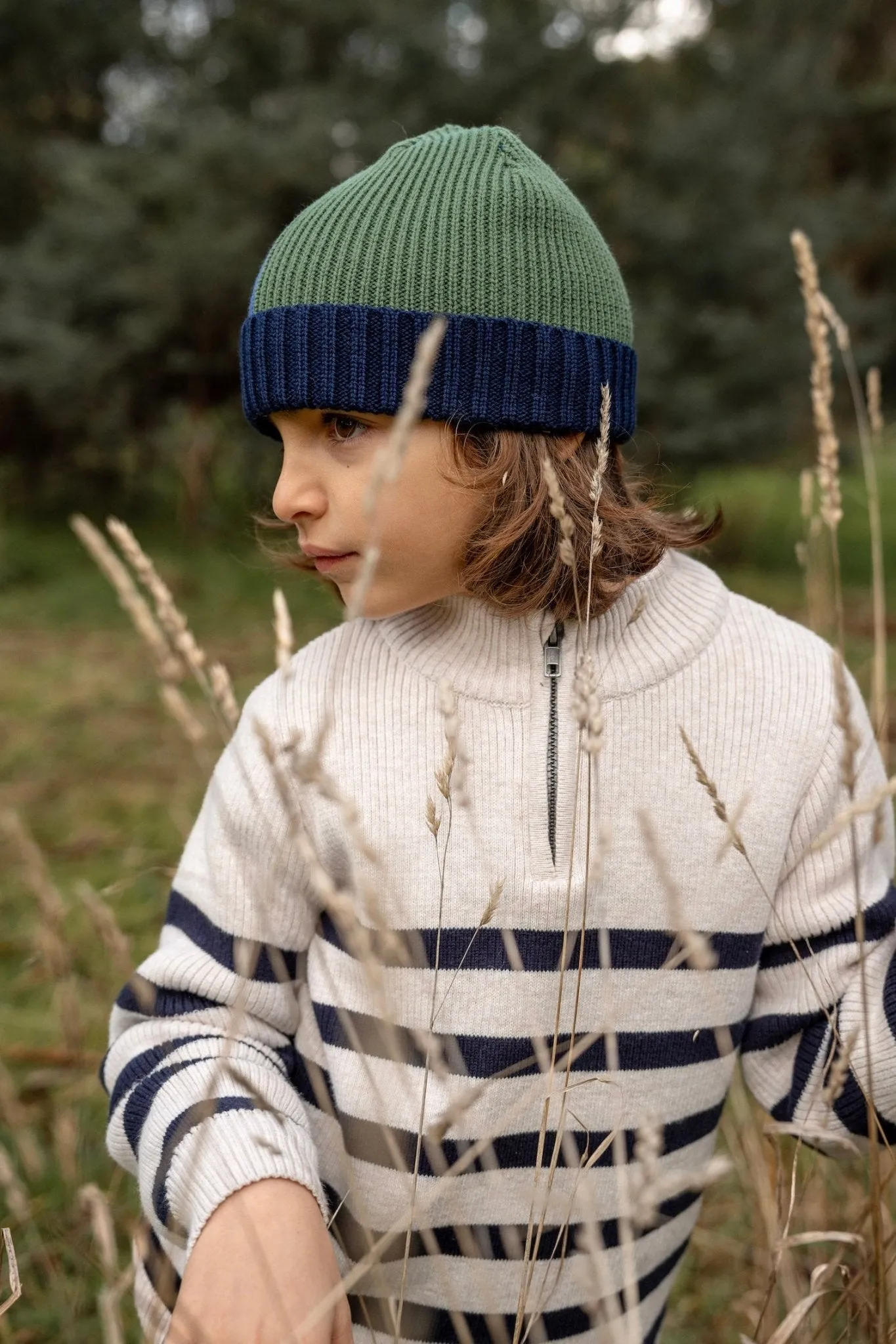 River Merino Beanie Blue and Green