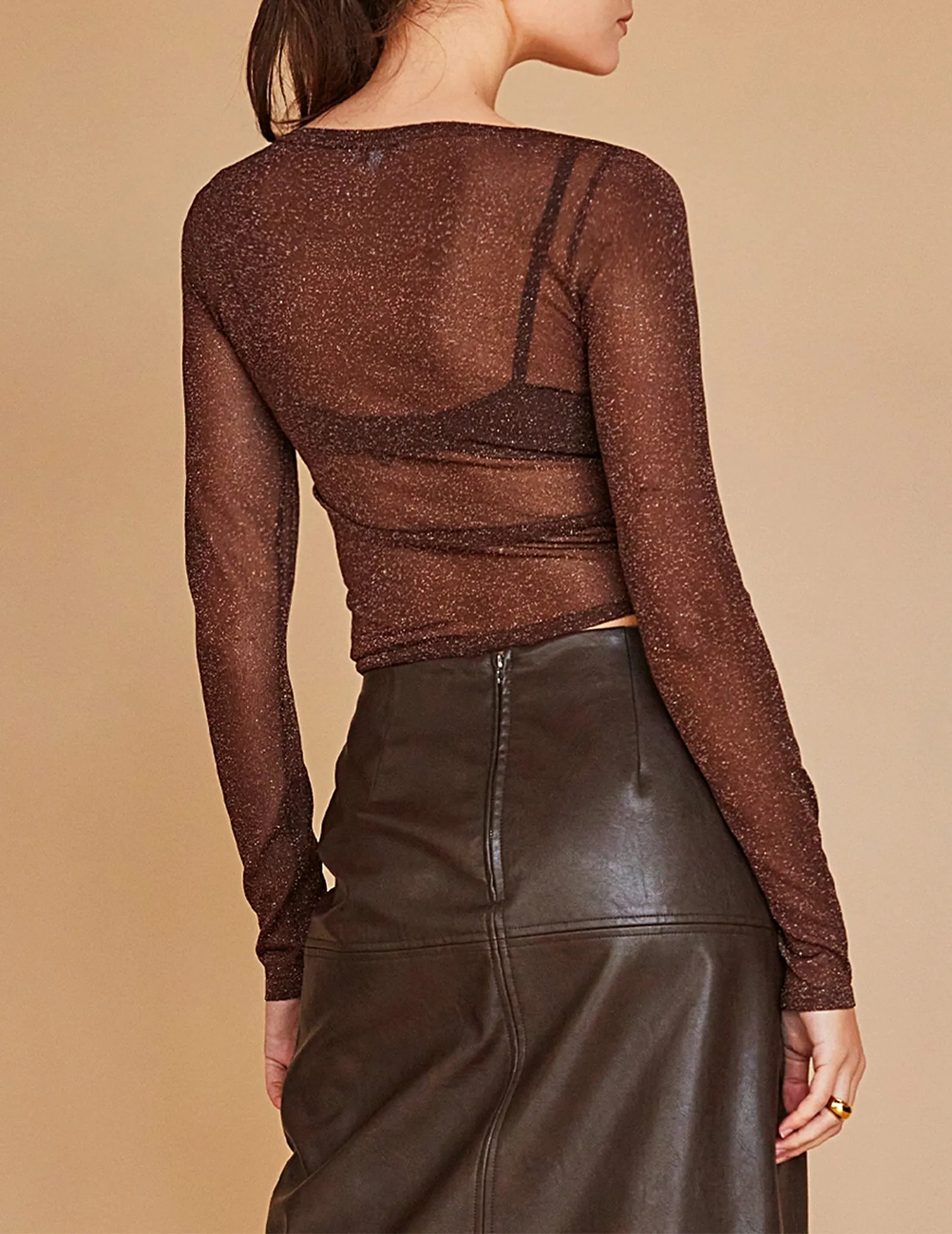 Sabine Chocolate Shimmer Sheer Top