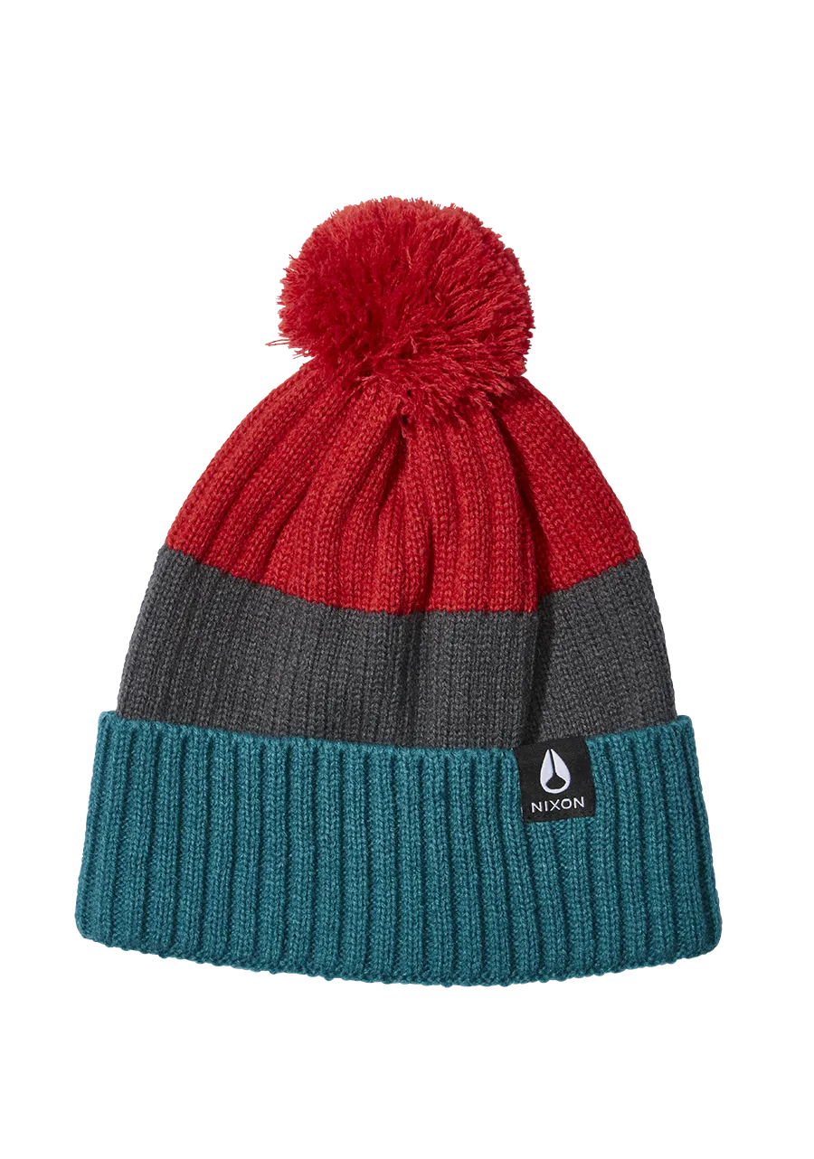 Schrader Pom Beanie - Dark Cedar / Red