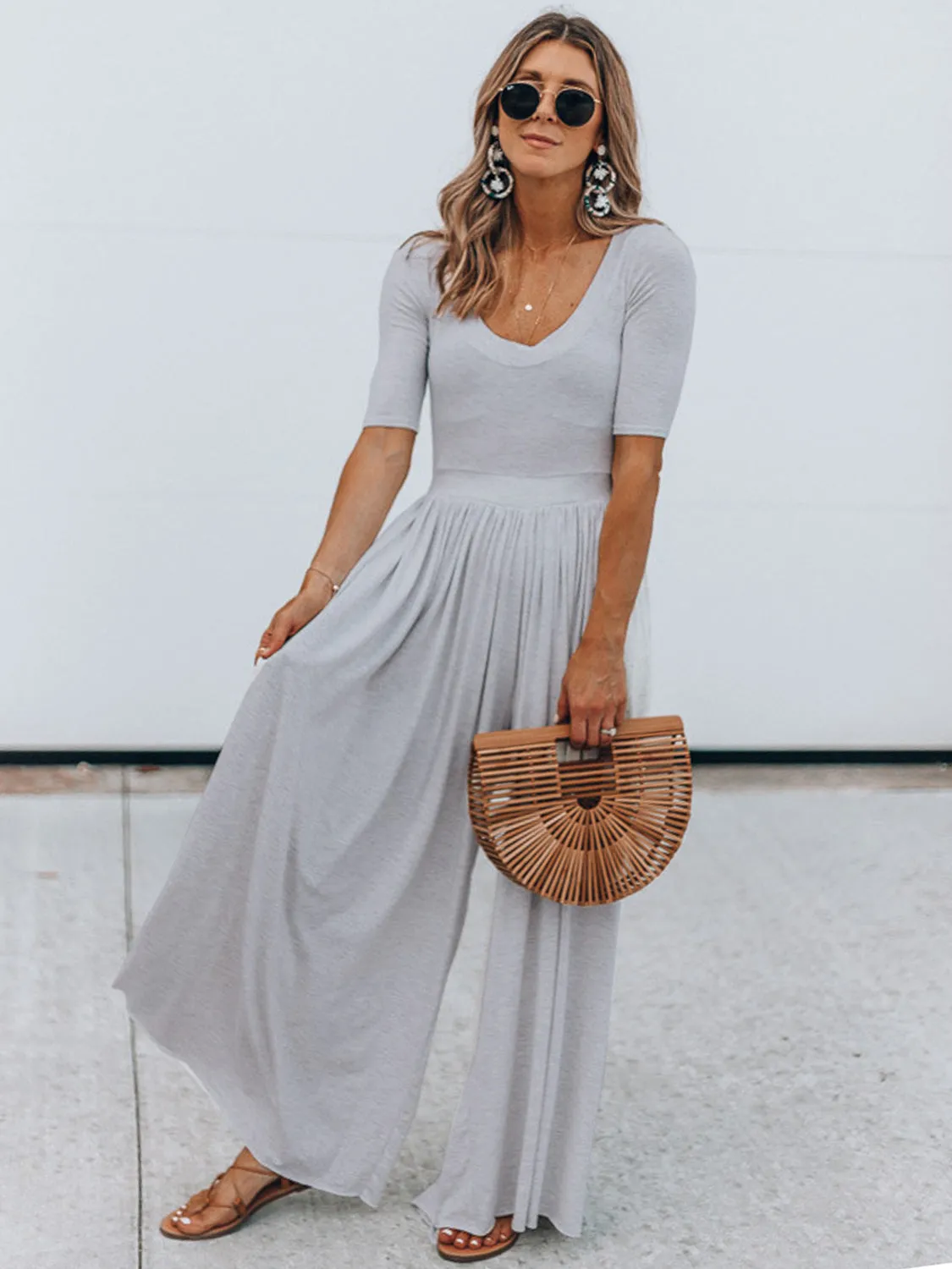 Scoop Neck Short Sleeve Jumpsuit