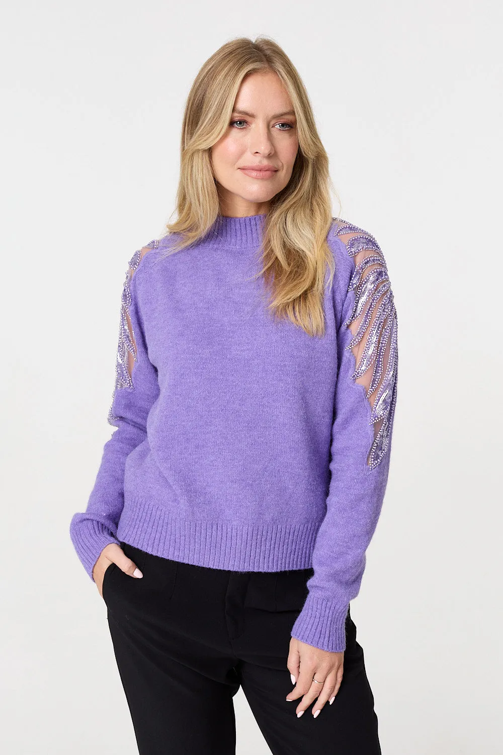 Sequin Detail High Neck Relaxed Jumper