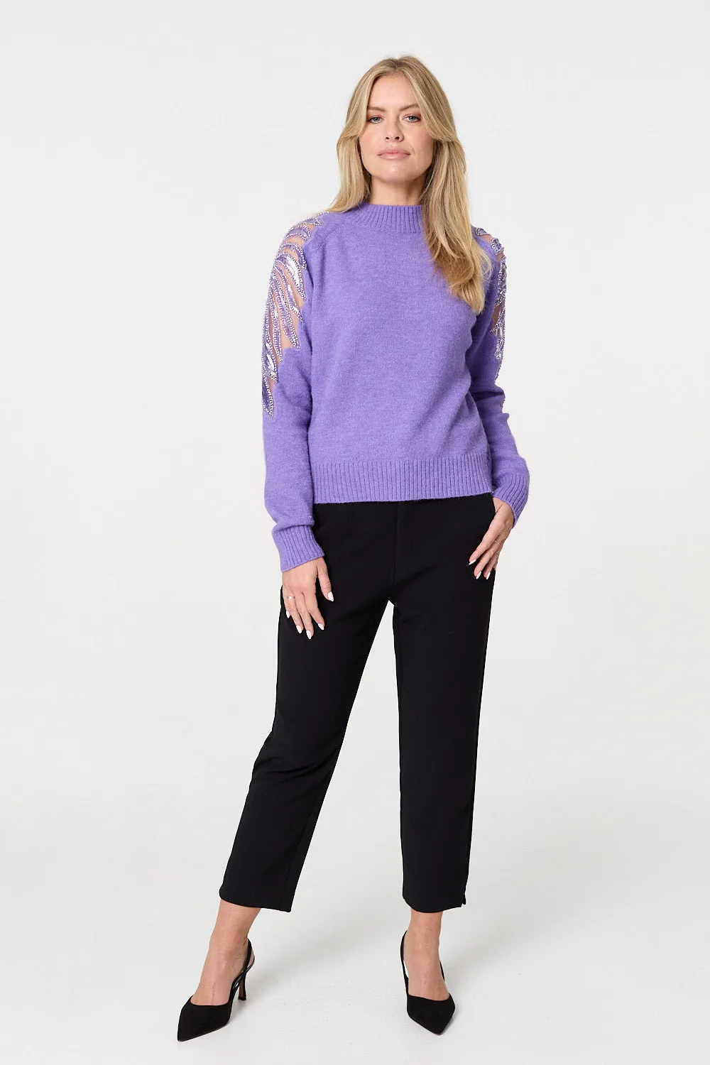 Sequin Detail High Neck Relaxed Jumper