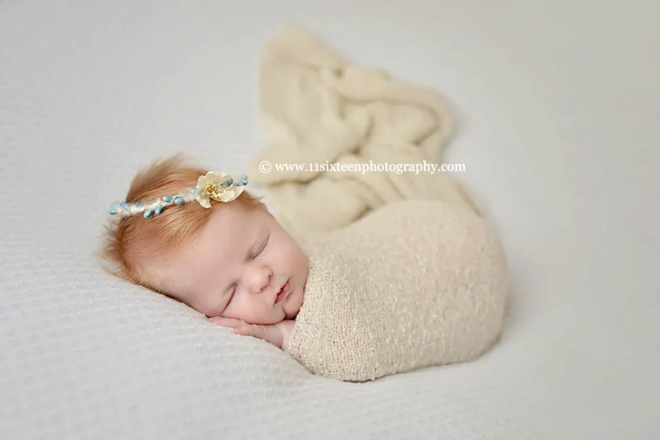 SET Cream Newborn Fluff Cloud Basket Filler and Baby Wrap