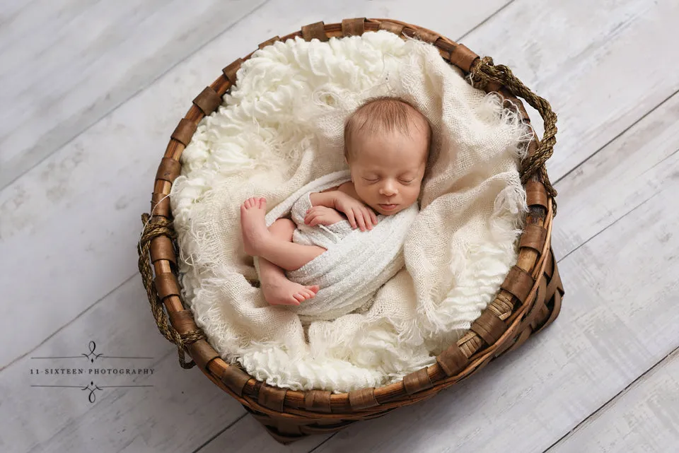 SET Cream Newborn Fluff Cloud Basket Filler and Baby Wrap