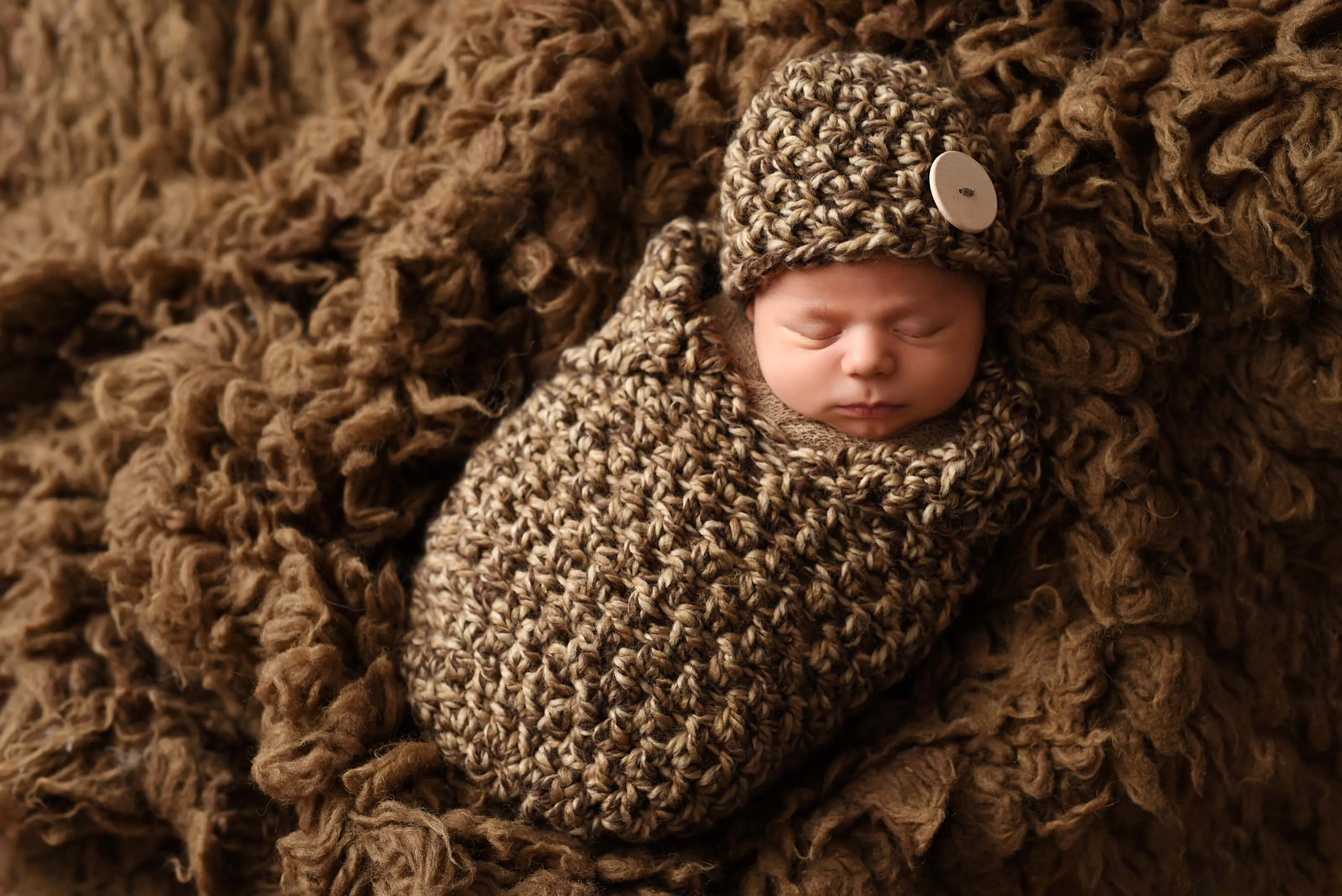 SET Toffee Newborn Baby Collared Cocoon and Button Hat