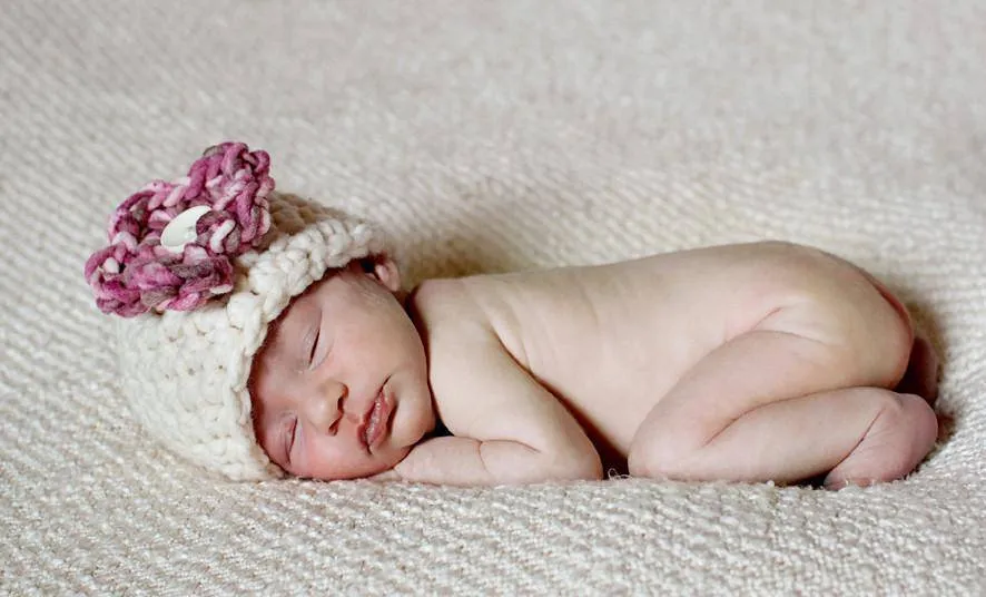 SET White Mongolian Fur and Cherry Blossom Hat Photography Prop Newborn Baby