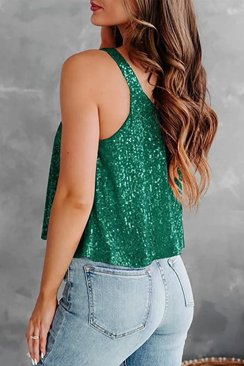 Sexy Casual Solid Sequins O Neck Tops