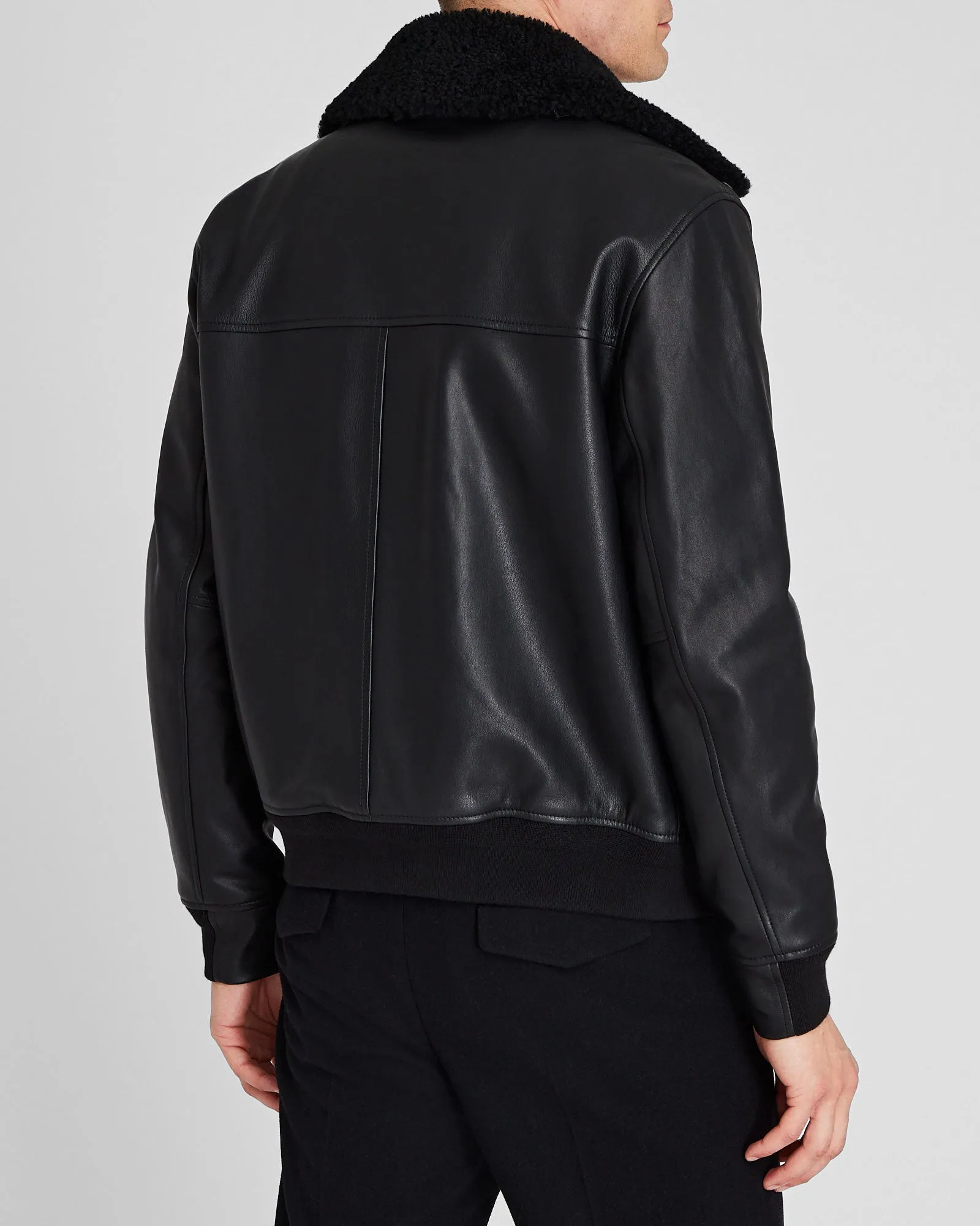 Shearling Padded Leather Bomber Jacket