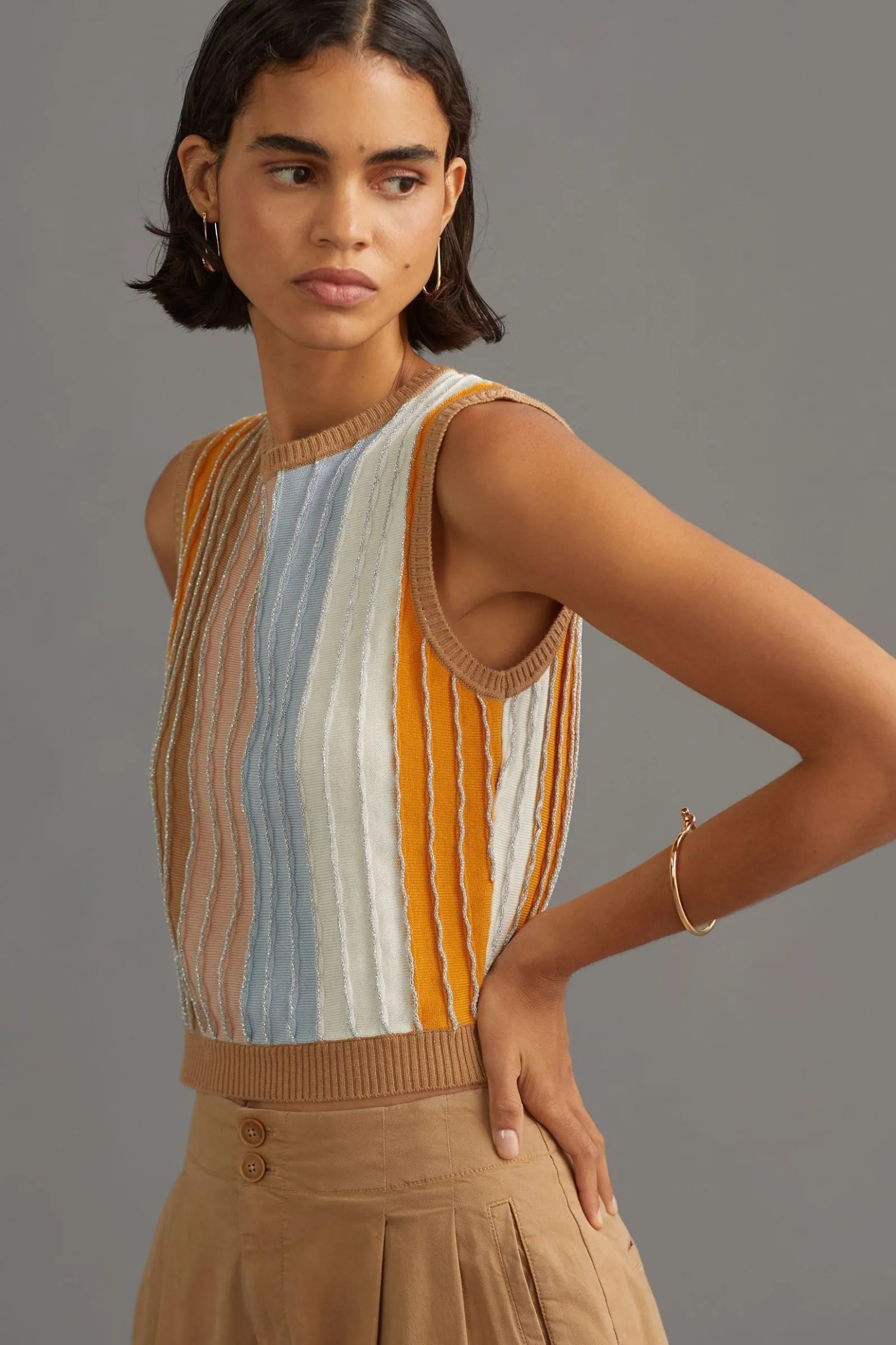 Shimmer Striped Knit Top - Silverado Stripe