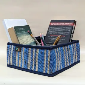 Shimmery Golden and Blue Upcycled Handwoven Collapsible Storage Basket Small (CSBS0724-008) PS_W