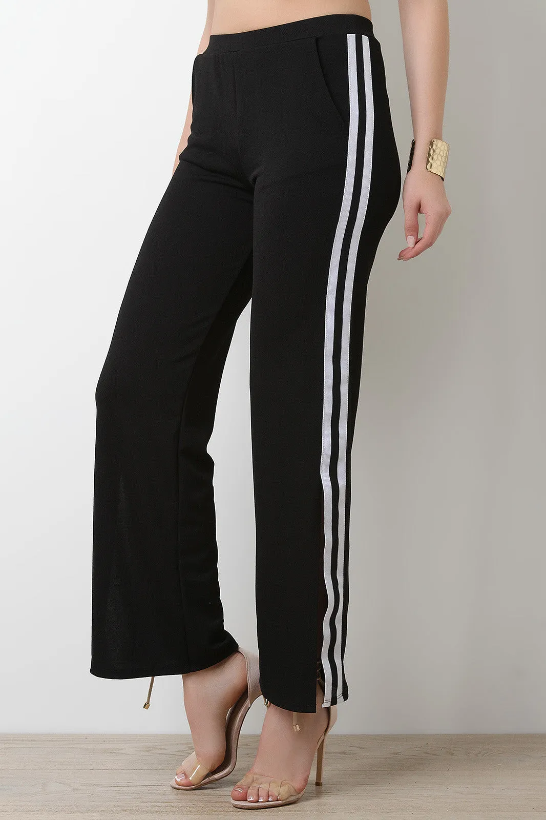 Side Slit Striped Fitness Pants